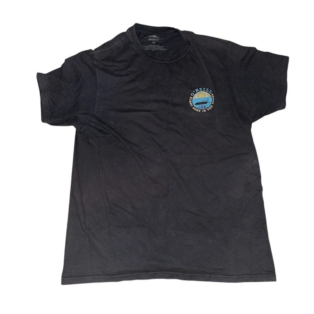 O'Neill T-Shirt Mens Size L Black Graphic Surf Beach Crewneck Short Sleeve